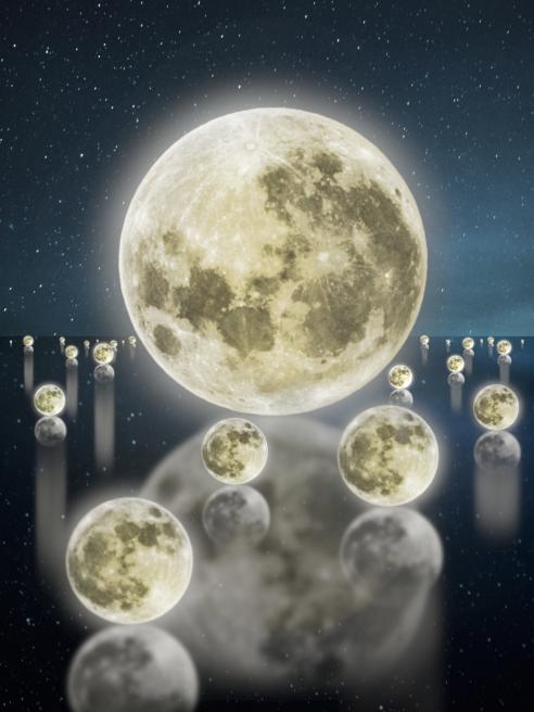 Digital edit of moons on reflective ground
